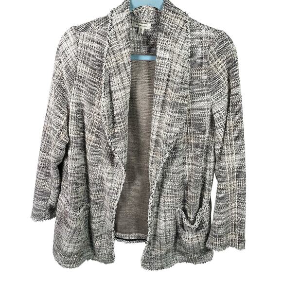 Max Studio 1X Open Front Bouclé Knit Blazer Jacket Tweed Fringe Edge Plaid‎ - Picture 1 of 15